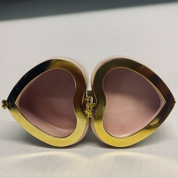 Pink Heart-Shaped Trinket Box “Be Mine” Glossy Gold Plated Metal Love Heart Dang - Picture 4 of 6